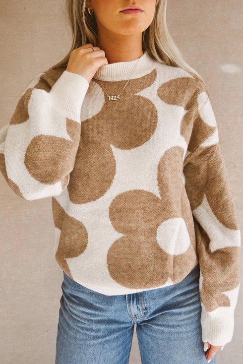 Big Flower Pattern Drop Shoulder Sweater