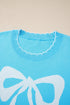 Big Ribbon Bow Print Drop Shoulder Short Sleeve Sweater