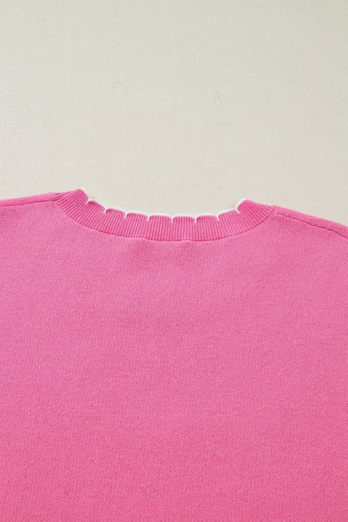 Big Ribbon Bow Print Drop Shoulder Short Sleeve Sweater