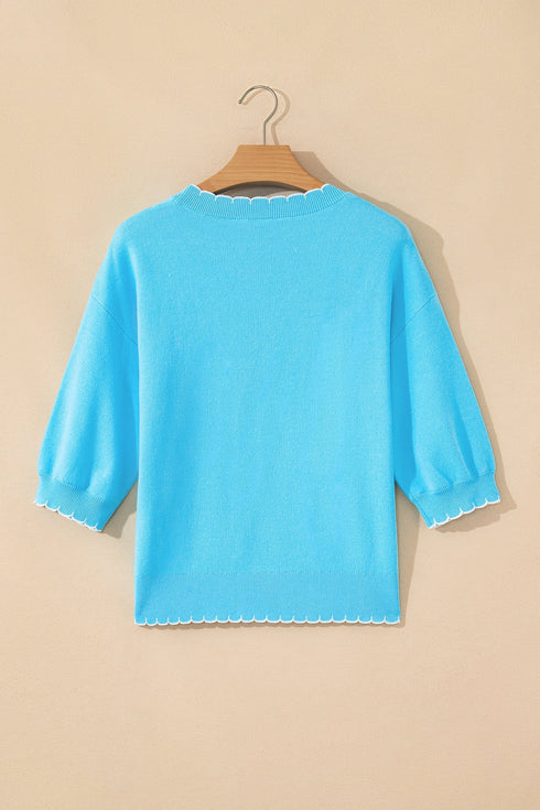 Big Ribbon Bow Print Drop Shoulder Short Sleeve Sweater