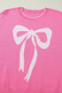 Big Ribbon Bow Print Drop Shoulder Short Sleeve Sweater