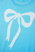 Big Ribbon Bow Print Drop Shoulder Short Sleeve Sweater