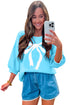 Big Ribbon Bow Print Drop Shoulder Short Sleeve Sweater