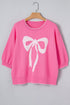 Big Ribbon Bow Print Drop Shoulder Short Sleeve Sweater