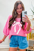 Big Ribbon Bow Print Drop Shoulder Short Sleeve Sweater