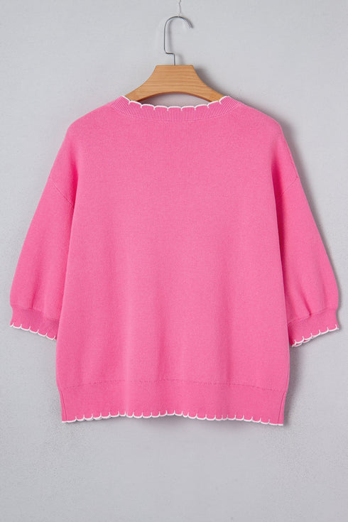 Big Ribbon Bow Print Drop Shoulder Short Sleeve Sweater