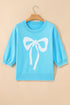 Big Ribbon Bow Print Drop Shoulder Short Sleeve Sweater