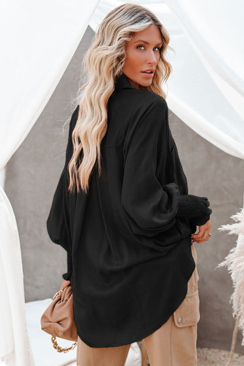 Billowy Sleeves Pocketed Shirt