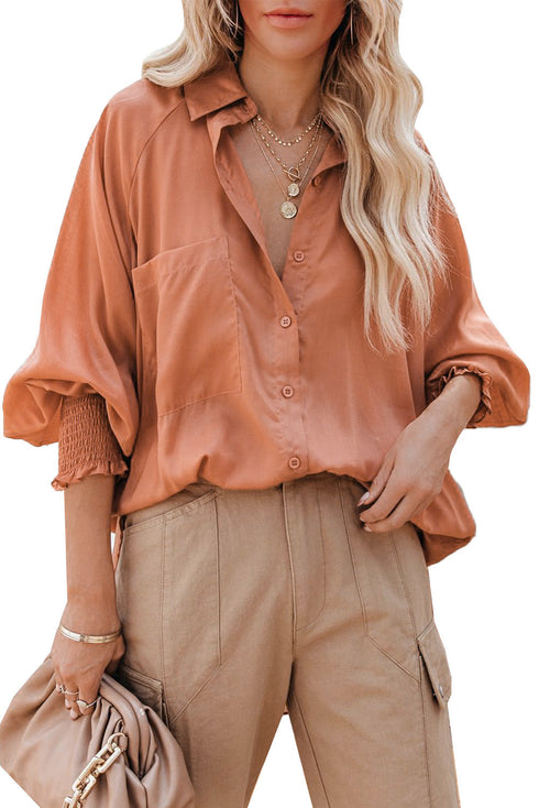 Billowy Sleeves Pocketed Shirt
