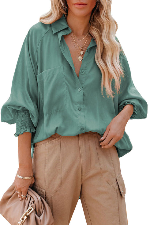 Billowy Sleeves Pocketed Shirt