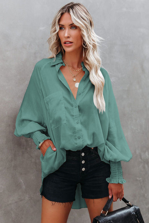 Billowy Sleeves Pocketed Shirt