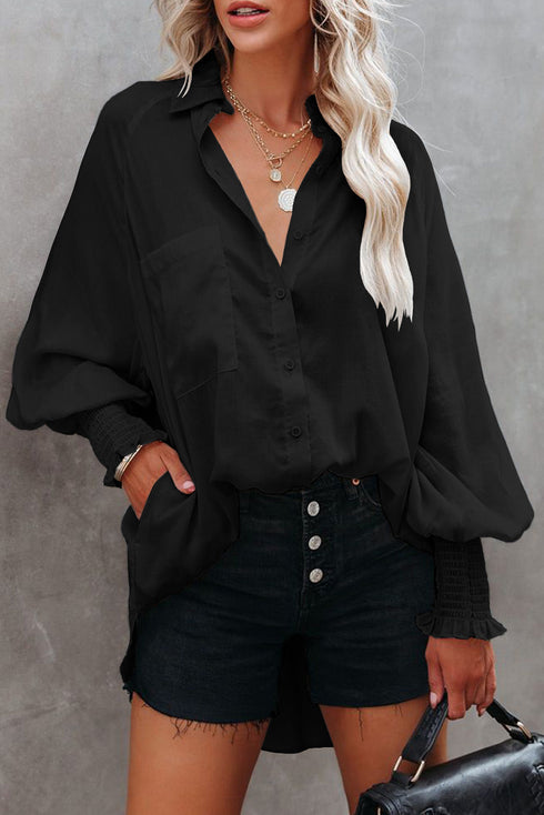 Billowy Sleeves Pocketed Shirt
