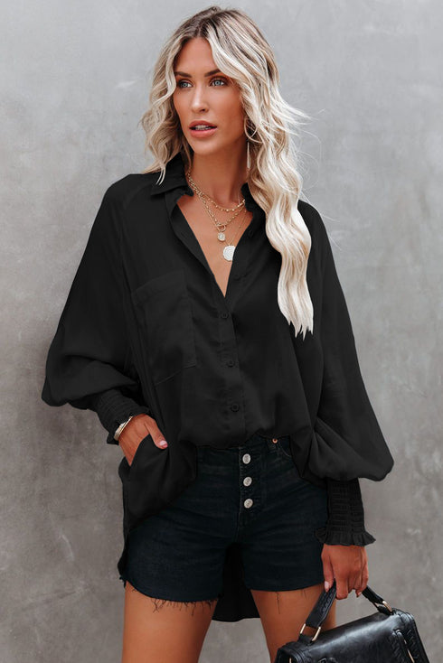 Billowy Sleeves Pocketed Shirt