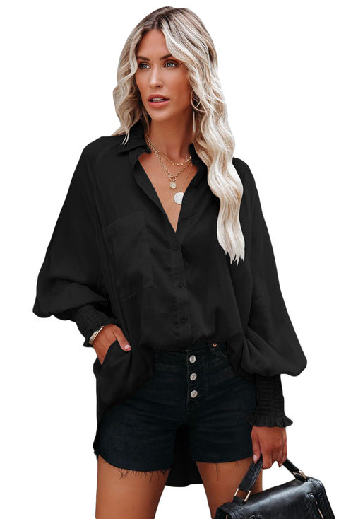 Billowy Sleeves Pocketed Shirt