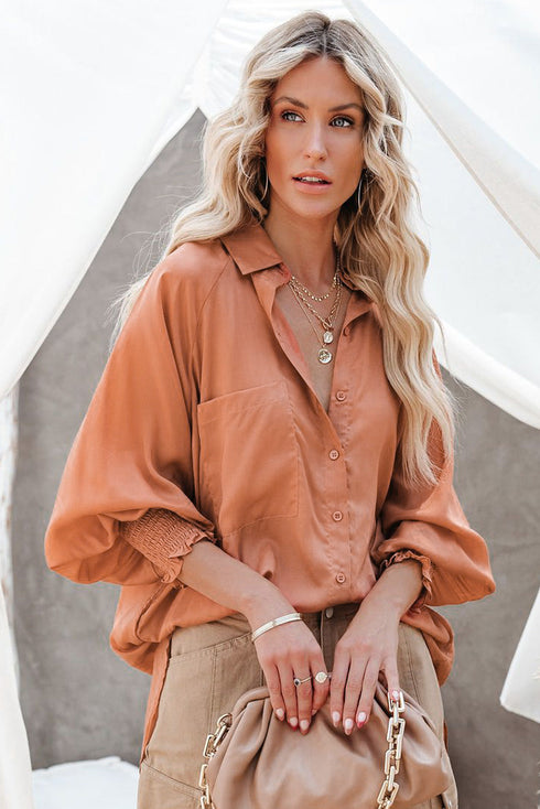 Billowy Sleeves Pocketed Shirt