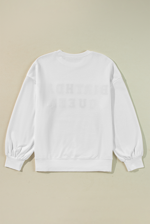 Birthday Queen Varsity Letter Patch Crew Neck Sweatshirt