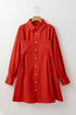 Bishop Sleeve Button Up Pleated Mini Shirt Dresses