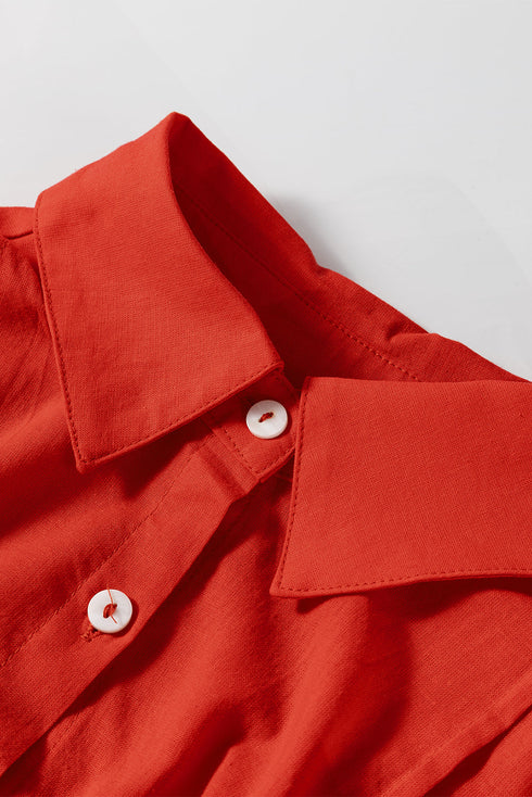 Bishop Sleeve Button Up Pleated Mini Shirt Dresses