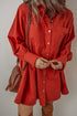 Bishop Sleeve Button Up Pleated Mini Shirt Dresses