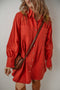 Bishop Sleeve Button Up Pleated Mini Shirt Dresses