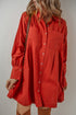 Bishop Sleeve Button Up Pleated Mini Shirt Dresses