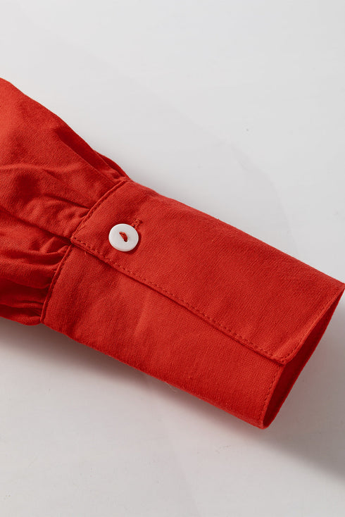 Bishop Sleeve Button Up Pleated Mini Shirt Dresses