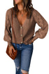 Bishop Sleeve V-Neck Drop Shoulder Button Front Knit Cardigan Sweater