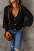 Bishop Sleeve V-Neck Drop Shoulder Button Front Knit Cardigan Sweater