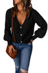 Bishop Sleeve V-Neck Drop Shoulder Button Front Knit Cardigan Sweater