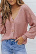 Bishop Sleeve V-Neck Drop Shoulder Button Front Knit Cardigan Sweater