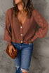 Bishop Sleeve V-Neck Drop Shoulder Button Front Knit Cardigan Sweater