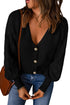 Bishop Sleeve V-Neck Drop Shoulder Button Front Knit Cardigan Sweater