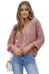 Bishop Sleeve V-Neck Drop Shoulder Button Front Knit Cardigan Sweater