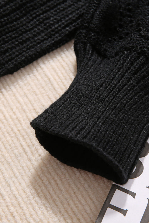 Bishop Sleeve V-Neck Drop Shoulder Button Front Knit Cardigan Sweater