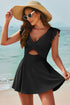 Black 2-tone Patchwork Crossed Cutout One Piece Swimdress