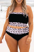 Black 2pcs Leopard Patchwork Plus Size High Waisted Swimsuit