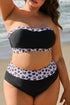 Black 2pcs Leopard Patchwork Plus Size High Waisted Swimsuit