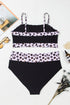 Black 2pcs Leopard Patchwork Plus Size High Waisted Swimsuit