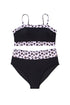 Black 2pcs Leopard Patchwork Plus Size High Waisted Swimsuit