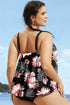 Black 2pcs Plus Size Wide Strap Floral Top Tankini Set