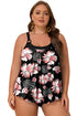 Black 2pcs Plus Size Wide Strap Floral Top Tankini Set