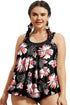 Black 2pcs Plus Size Wide Strap Floral Top Tankini Set