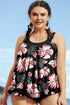 Black 2pcs Plus Size Wide Strap Floral Top Tankini Set