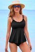 Black 2Pcs Solid Color Spaghetti Straps Tankini Set