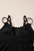 Black 2Pcs Solid Color Spaghetti Straps Tankini Set