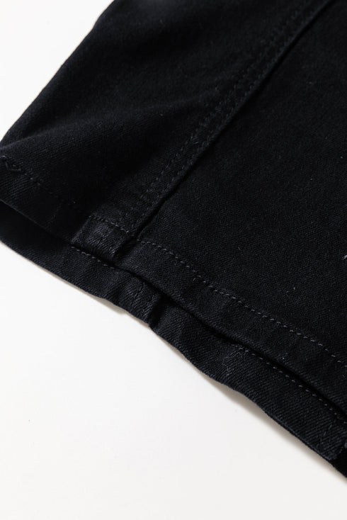 Black Acid Wash Buttoned Cropped Slim Denim Tank Top