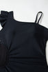 Black Asymmetric Ruffle Shoulder Pleated One Piece Swimsuit