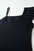 Black Asymmetric Ruffle Shoulder Pleated One Piece Swimsuit