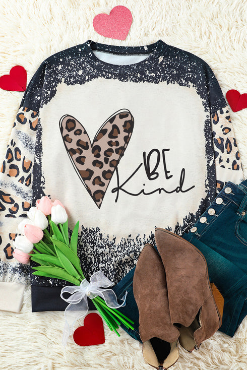 Black Be Kind Leopard Heart Bleached Print Sweatshirt