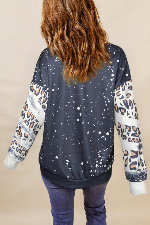 Black Be Kind Leopard Heart Bleached Print Sweatshirt